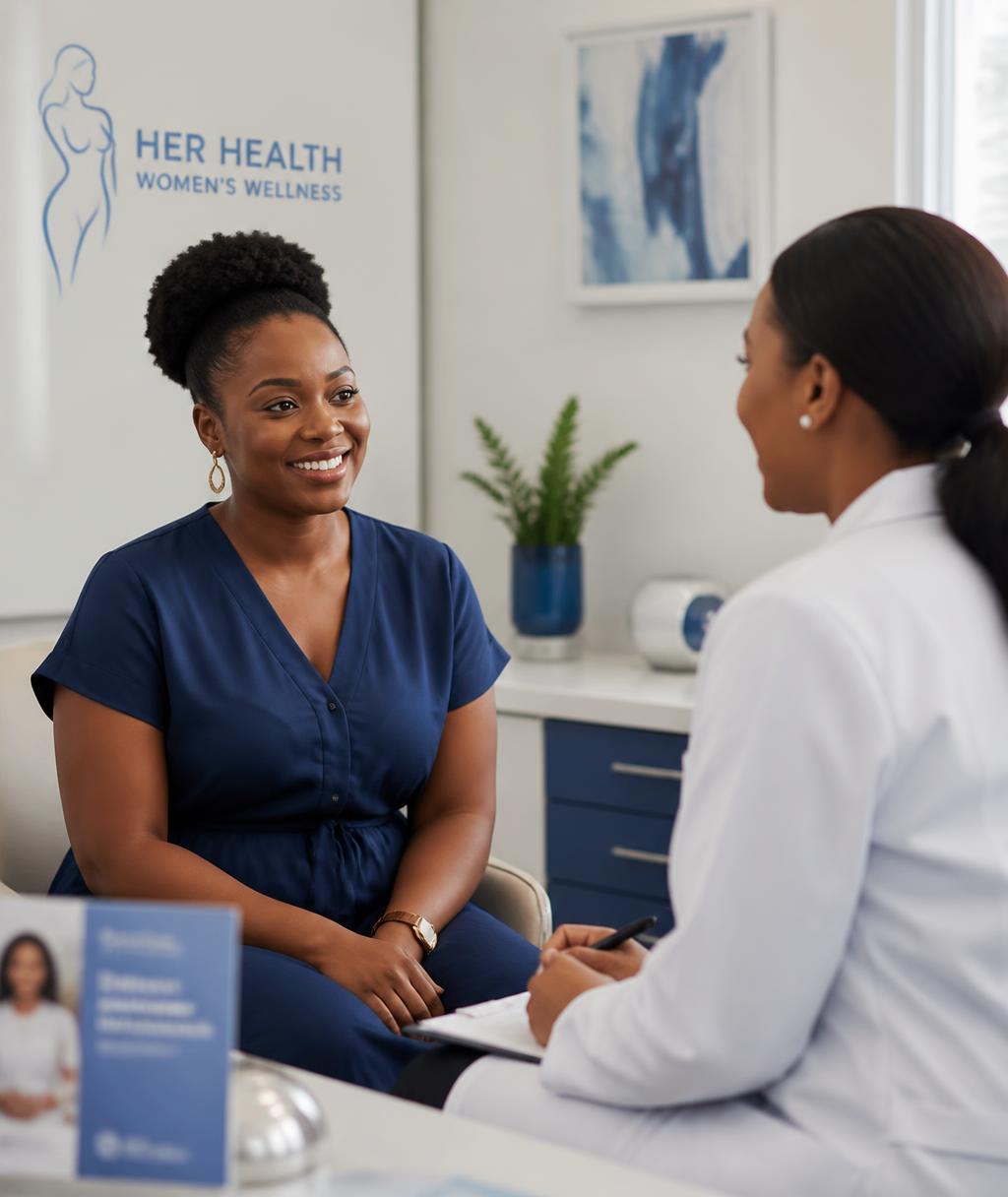 Woman in a private consultation with a doctor at Amazing Grace Medical Clinic in Kampala